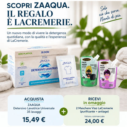 Detersivo Lavatrice Universale Senza Plastica 35 pz + 2 maschere viso LaCremerie omaggio