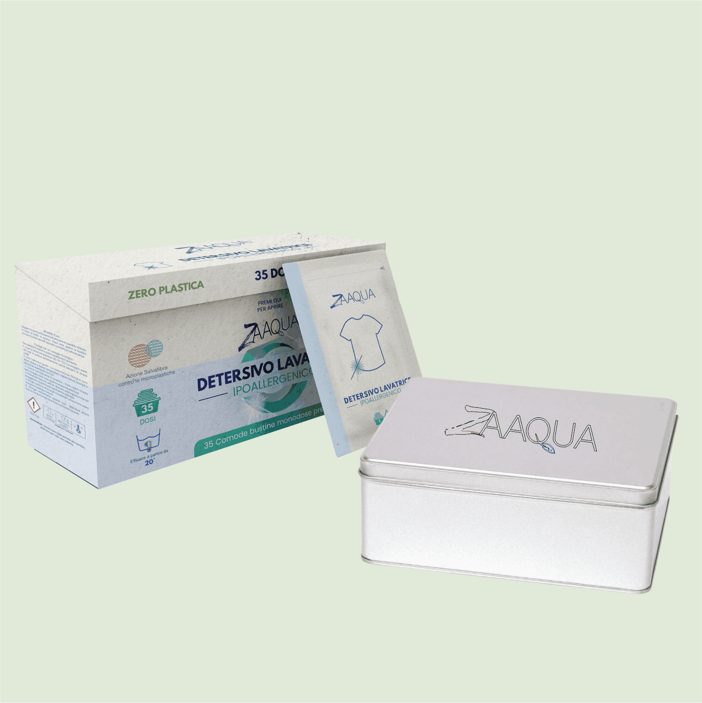 Kit Bucato Ipoallergenico Senza Plastica con Contenitore Riutilizzabile – 35 Lavaggi