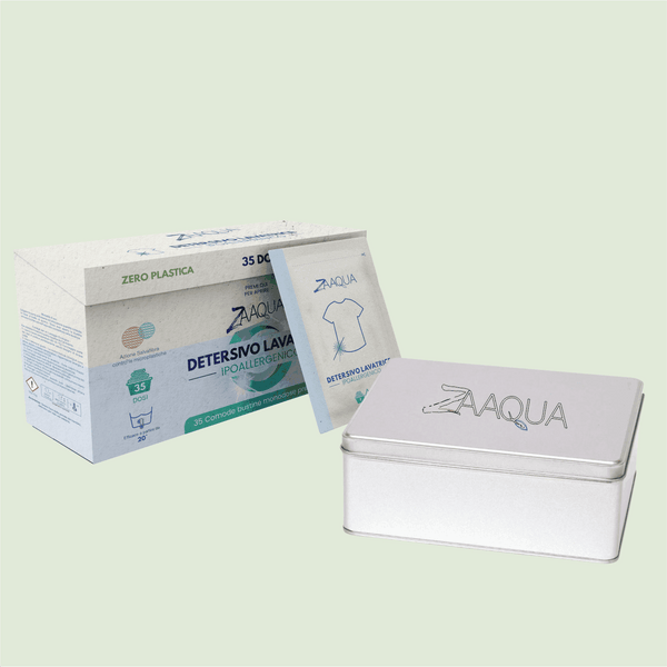 Kit Bucato Ipoallergenico Senza Plastica con Contenitore Riutilizzabile – 35 Lavaggi